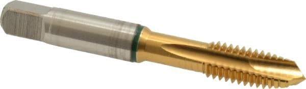 Guhring - 3/8-16 UNC, 3 Flute, TiN Finish, Cobalt Spiral Point Tap - Plug Chamfer, Right Hand Thread, 2-15/16" OAL, 0.79" Thread Length, 0.381" Shank Diam, 2B Class of Fit, Series 3916 - Exact Industrial Supply