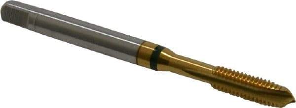 Guhring - #10-32 UNF, 3 Flute, TiN Finish, Cobalt Spiral Point Tap - Plug Chamfer, Right Hand Thread, 2-3/8" OAL, 0.551" Thread Length, 0.194" Shank Diam, 2B Class of Fit, Series 3917 - Exact Industrial Supply