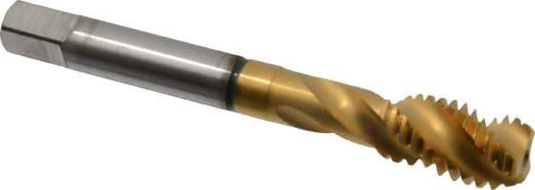 Guhring - 7/16-14 UNC 3 Flute 2B Modified Bottoming Spiral Flute Tap - Cobalt, TiN Finish, 3-5/32" OAL, Right Hand Flute, Right Hand Thread, Series 3922 - Exact Industrial Supply