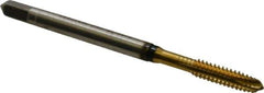 Guhring - #6-32 UNC, 3 Flute, TiN Finish, Cobalt Spiral Point Tap - Plug Chamfer, Right Hand Thread, 2" OAL, 0.433" Thread Length, 0.141" Shank Diam, 2B Class of Fit, Series 3928 - Exact Industrial Supply
