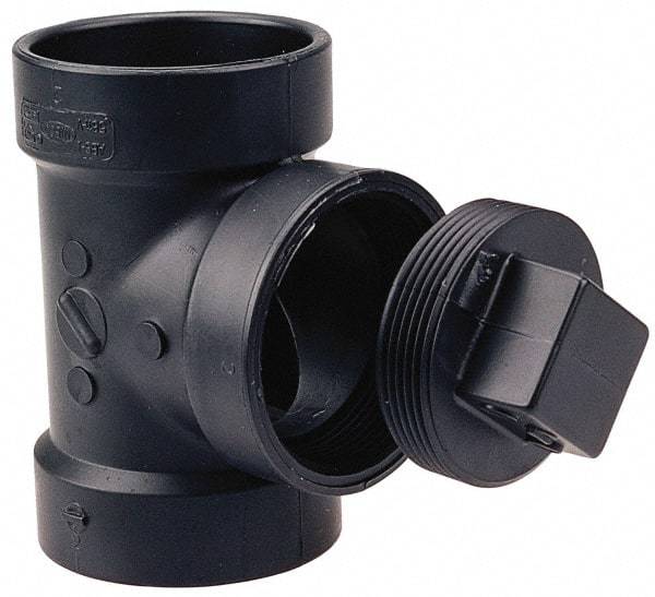 NIBCO - 3", ABS Drain, Waste & Vent Pipe Test Tee - Hub x Hub x CO with Plug - Industrial Tool & Supply