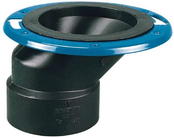 NIBCO - 4 x 3" Pipe, 5-3/8" OD, ABS Offset Adjustable Closet Flange - 180° Max Working Temp, Hub End Connections - Industrial Tool & Supply
