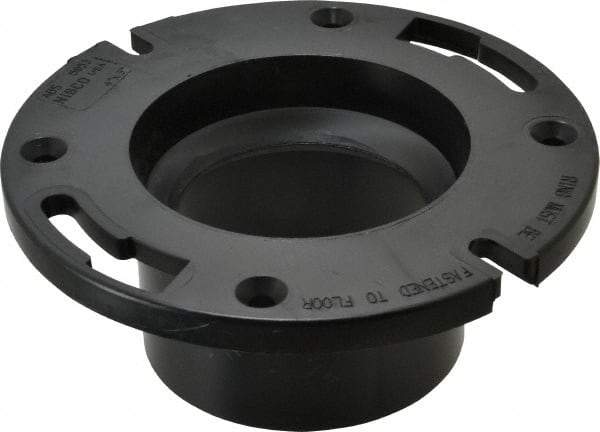 NIBCO - 3 or 4" Pipe, 5-3/8" OD, ABS Flush Closet Flange with Pipe Stop - 180° Max Working Temp, Hub or Spig End Connections - Industrial Tool & Supply