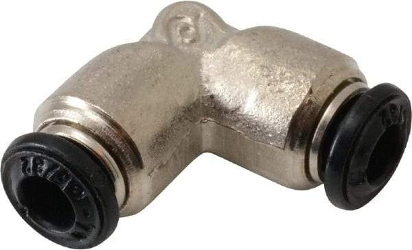 Alpha Technologies - 4mm Outside Diam, Nickel Plated Brass Push-to-Connect Tube Union Elbow - 250 Max psi, Tube to Tube Connection, Buna O-Ring - Industrial Tool & Supply