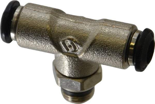 Alpha Technologies - 6mm Outside Diam, 1/8 Universal, Nickel Plated Brass Push-to-Connect Tube Male Swivel Branch Tee - 250 Max psi, Tube to Universal Thread Connection, Buna O-Ring - Industrial Tool & Supply