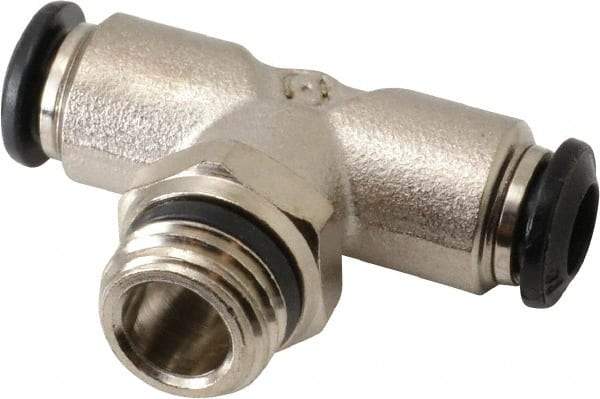 Alpha Technologies - 6mm Outside Diam, 1/4 Universal, Nickel Plated Brass Push-to-Connect Tube Male Swivel Branch Tee - 250 Max psi, Tube to Universal Thread Connection, Buna O-Ring - Industrial Tool & Supply