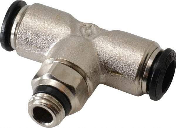 Alpha Technologies - 8mm Outside Diam, 1/8 Universal, Nickel Plated Brass Push-to-Connect Tube Male Swivel Branch Tee - 250 Max psi, Tube to Universal Thread Connection, Buna O-Ring - Industrial Tool & Supply