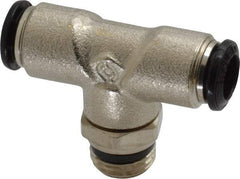 Alpha Technologies - 8mm Outside Diam, 1/4 Universal, Nickel Plated Brass Push-to-Connect Tube Male Swivel Branch Tee - 250 Max psi, Tube to Universal Thread Connection, Buna O-Ring - Industrial Tool & Supply