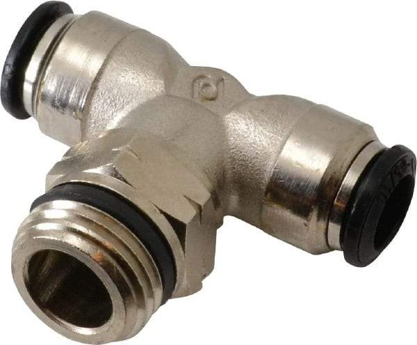 Alpha Technologies - 8mm Outside Diam, 3/8 Universal, Nickel Plated Brass Push-to-Connect Tube Male Swivel Branch Tee - 250 Max psi, Tube to Universal Thread Connection, Buna O-Ring - Industrial Tool & Supply