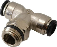 Alpha Technologies - 8mm Outside Diam, 3/8 Universal, Nickel Plated Brass Push-to-Connect Tube Male Swivel Branch Tee - 250 Max psi, Tube to Universal Thread Connection, Buna O-Ring - Industrial Tool & Supply