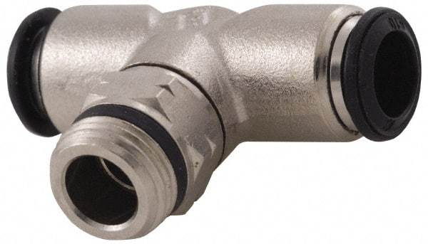 Alpha Technologies - 5mm Outside Diam, 1/8 Universal, Nickel Plated Brass Push-to-Connect Tube Male Swivel Branch Tee - 250 Max psi, Tube to Universal Thread Connection, Buna O-Ring - Industrial Tool & Supply
