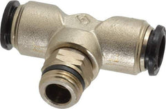 Alpha Technologies - 12mm Outside Diam, 3/8 Universal, Nickel Plated Brass Push-to-Connect Tube Male Swivel Branch Tee - 250 Max psi, Tube to Universal Thread Connection, Buna O-Ring - Industrial Tool & Supply