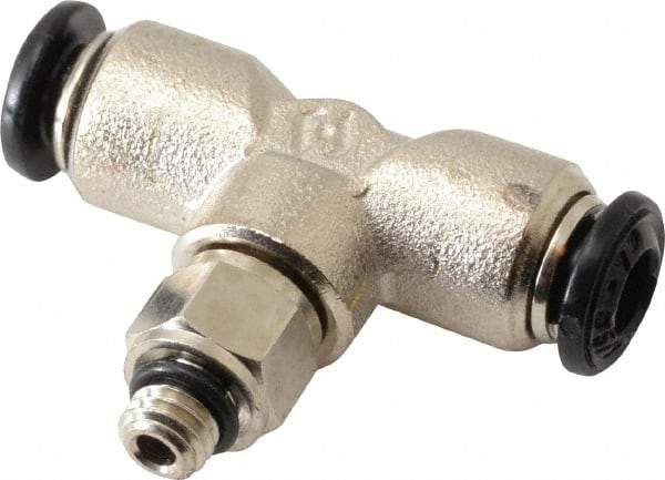 Alpha Technologies - 4mm Outside Diam, M5 Metric, Nickel Plated Brass Push-to-Connect Tube Male Swivel Branch Tee - 250 Max psi, Tube to Metric Thread Connection, Buna O-Ring - Industrial Tool & Supply
