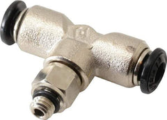 Alpha Technologies - 4mm Outside Diam, M5 Metric, Nickel Plated Brass Push-to-Connect Tube Male Swivel Branch Tee - 250 Max psi, Tube to Metric Thread Connection, Buna O-Ring - Industrial Tool & Supply