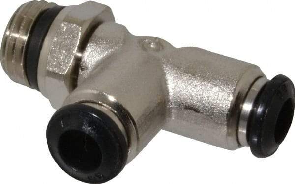 Alpha Technologies - 6mm Outside Diam, 1/4 Universal, Nickel Plated Brass Push-to-Connect Tube Male Swivel Run Tee - 250 Max psi, Tube to Universal Thread Connection, Buna O-Ring - Industrial Tool & Supply