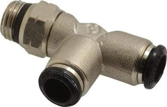 Alpha Technologies - 8mm Outside Diam, 1/4 Universal, Nickel Plated Brass Push-to-Connect Tube Male Swivel Run Tee - 250 Max psi, Tube to Universal Thread Connection, Buna O-Ring - Industrial Tool & Supply