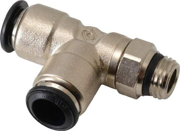 Alpha Technologies - 10mm Outside Diam, 1/4 Universal, Nickel Plated Brass Push-to-Connect Tube Male Swivel Run Tee - 250 Max psi, Tube to Universal Thread Connection, Buna O-Ring - Industrial Tool & Supply