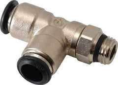 Alpha Technologies - 10mm Outside Diam, 1/4 Universal, Nickel Plated Brass Push-to-Connect Tube Male Swivel Run Tee - 250 Max psi, Tube to Universal Thread Connection, Buna O-Ring - Industrial Tool & Supply