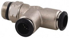 Alpha Technologies - 12mm Outside Diam, 3/8 Universal, Nickel Plated Brass Push-to-Connect Tube Male Swivel Run Tee - 250 Max psi, Tube to Universal Thread Connection, Buna O-Ring - Industrial Tool & Supply