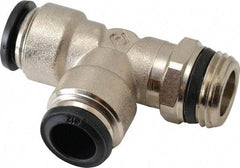 Alpha Technologies - 12mm Outside Diam, 1/2 Universal, Nickel Plated Brass Push-to-Connect Tube Male Swivel Run Tee - 250 Max psi, Tube to Universal Thread Connection, Buna O-Ring - Industrial Tool & Supply