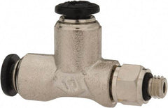 Alpha Technologies - 4mm Outside Diam, M5 Metric, Nickel Plated Brass Push-to-Connect Tube Male Swivel Run Tee - 250 Max psi, Tube to Metric Thread Connection, Buna O-Ring - Industrial Tool & Supply