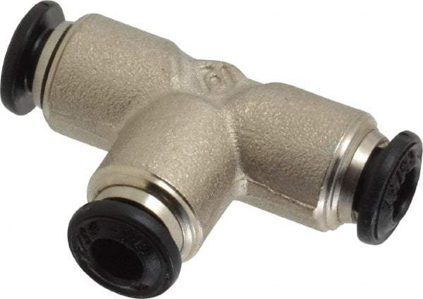 Alpha Technologies - 4mm Outside Diam, Nickel Plated Brass Push-to-Connect Tube Union Tee - 250 Max psi, Tube to Tube Connection, Buna O-Ring - Industrial Tool & Supply