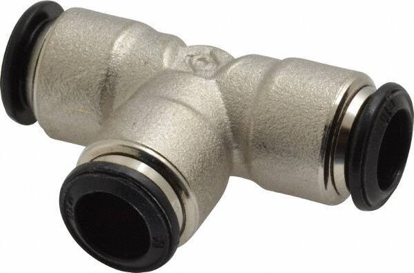 Alpha Technologies - 10mm Outside Diam, Nickel Plated Brass Push-to-Connect Tube Union Tee - 250 Max psi, Tube to Tube Connection, Buna O-Ring - Industrial Tool & Supply