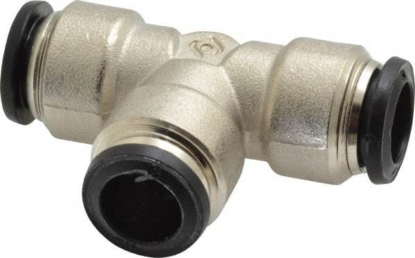 Alpha Technologies - 12mm Outside Diam, Nickel Plated Brass Push-to-Connect Tube Union Tee - 250 Max psi, Tube to Tube Connection, Buna O-Ring - Industrial Tool & Supply