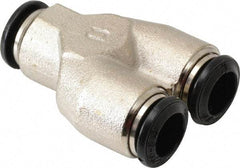 Alpha Technologies - 8mm Outside Diam, Nickel Plated Brass Push-to-Connect Tube Union Y - 250 Max psi, Tube to Tube Connection, Buna O-Ring - Industrial Tool & Supply