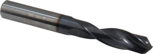 Accupro - 12mm 140° Solid Carbide Jobber Drill - AlTiN Finish, Right Hand Cut, Spiral Flute, Straight Shank, 100mm OAL, Notched Point - Industrial Tool & Supply
