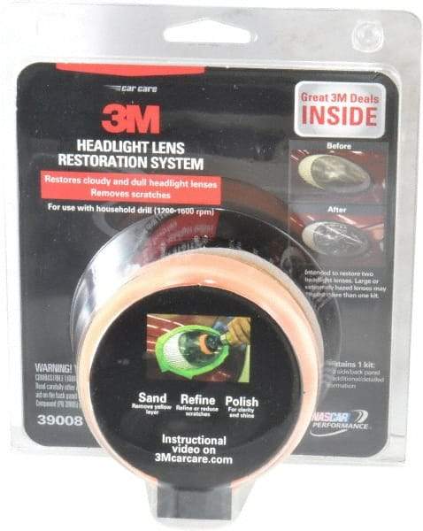 3M - 3 Piece Automotive Headlight Lens Restoration System Kit - Sanding Discs, Polishing Pad, Compound - Industrial Tool & Supply