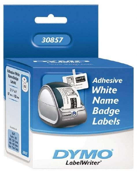 Dymo - 4" Long, White Die Cut Paper with Semi Perm. Adhesive Name Badge Labels - For DYMO LabelWriter Printers - Industrial Tool & Supply