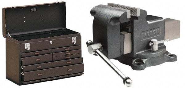 Kennedy - 1 Compartment 7 Drawer Tool Chest - 20-1/8" Wide x 8-1/2" Deep x 13-5/8" High, Steel, Brown - Industrial Tool & Supply