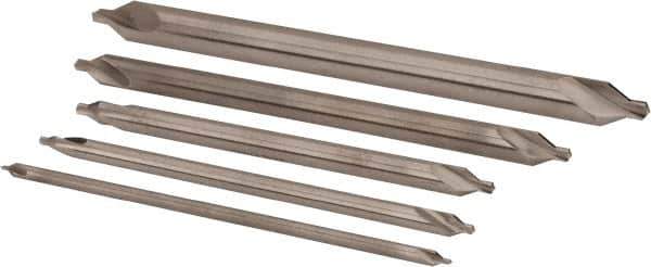 Interstate - 5 Piece, #1 to 5, Plain Edge, High Speed Steel Combo Drill & Countersink Set - 60° Incl Angle, 5 to 4" OAL, Double End - Industrial Tool & Supply