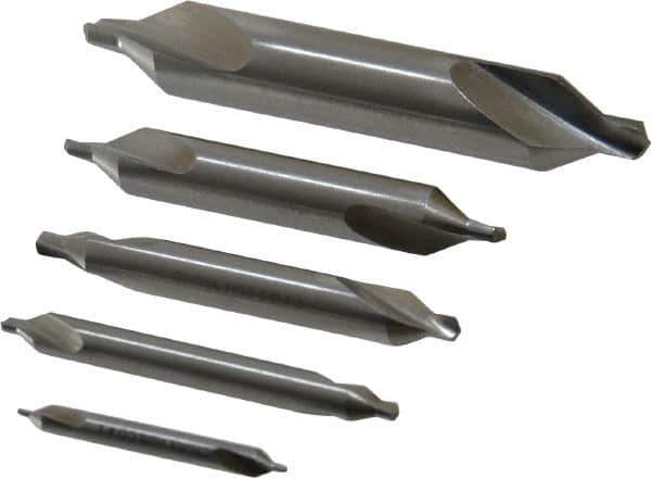 Interstate - 5 Piece, #1 to 5, Plain Edge, Cobalt Combo Drill & Countersink Set - 60° Incl Angle, Double End - Industrial Tool & Supply