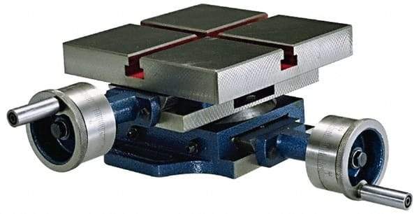 Value Collection - 7-7/8" Table Width x 7-7/8 Table Length, 4-29/32" Cross Travel x 12" Longitudinal Travel, Slide Machining Table - 6-7/8" Overall Height, Two 3/8" Longitudinal T Slots - Industrial Tool & Supply