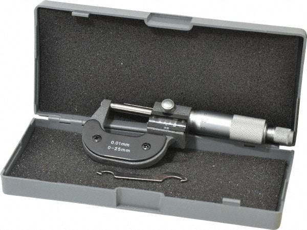Value Collection - 0 to 25mm Range, 0.01mm Graduation, Mechanical Outside Micrometer - Ratchet Stop Thimble, Digital Counter - Industrial Tool & Supply