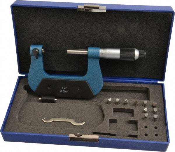 Value Collection - 1 to 2" Range, Mechanical Screw Thread Micrometer - Ratchet-Friction Thimble, 0.001" Graduation - Industrial Tool & Supply