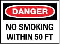 NMC - "Danger - No Smoking Within 50 Feet", 10" Long x 14" Wide, Fiberglass Safety Sign - Rectangle, 0.095" Thick, Use for Accident Prevention - Industrial Tool & Supply