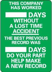 NMC - Scoreboards Scoreboard Type: Write-On Legend: This Company Has Worked ___ Days without A Lost Time Accident - The Best Previous Record Was ___ Days - Do Your Part... - Industrial Tool & Supply