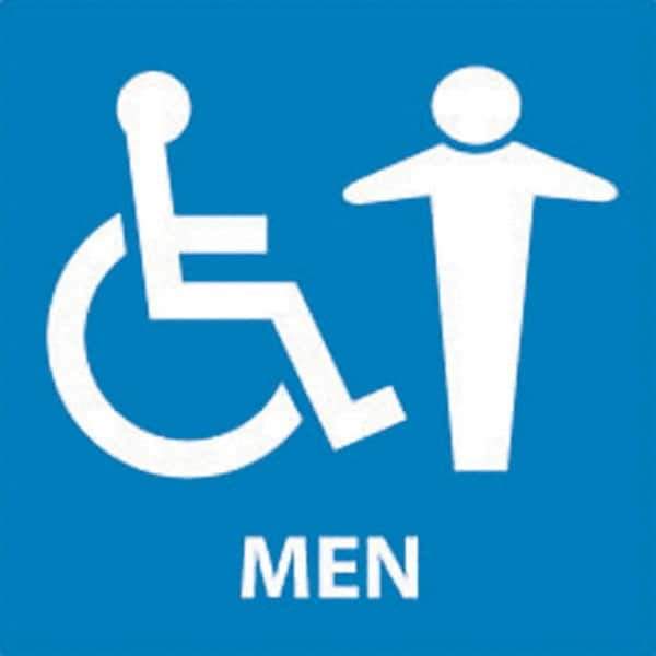 NMC - Men, 7" Wide x 7" High, Plastic Sign - English, White on Blue, Wall Mount - Industrial Tool & Supply