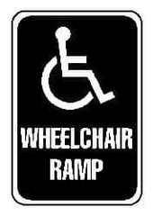 NMC - "Wheelchair Ramp", "Handicap Symbol", 12" Wide x 6" High, Aluminum ADA Signs - 0.063" Thick, Blue on White, Rectangle, Post Mount - Industrial Tool & Supply