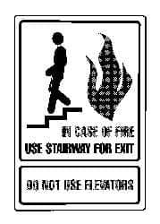 NMC - In Case of Fire - Use Stairway for Exit - Do Not Use Elevators, Acrylic Fire and Exit Sign - 6" Wide x 9" High - Industrial Tool & Supply
