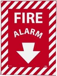 NMC - Fire Alarm, Pressure Sensitive Vinyl Fire Sign - 9" Wide x 12" High, Glow-in-the-Dark - Industrial Tool & Supply