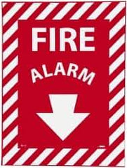 NMC - Fire Alarm, Pressure Sensitive Vinyl Fire Sign - 9" Wide x 12" High, Glow-in-the-Dark - Industrial Tool & Supply