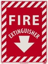 NMC - Fire Extinguisher, Rigid Plastic Fire Sign - 9" Wide x 12" High, Glow-in-the-Dark - Industrial Tool & Supply