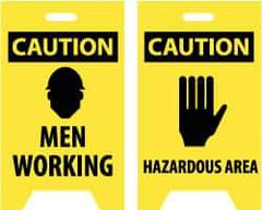 NMC - Caution - Men Working, Caution - Hazardous Area, 12" Wide x 19" High, Plastic Floor Sign - A-Frame, Black on Yellow, For Accident Prevention - Industrial Tool & Supply