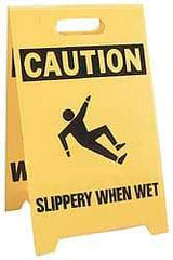 NMC - Caution - Wet Floor, Caution - Slippery When Wet, 12" Wide x 19" High, Plastic Floor Sign - A-Frame, Black on Yellow, For Restroom, Janitorial & Housekeeping - Industrial Tool & Supply