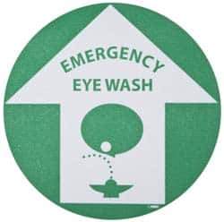 NMC - Emergency Eye Wash, Anti-Skid Pressure-Sensitive Vinyl Floor Sign - Round, Green on White, Adhesive Backed, For First Aid - Industrial Tool & Supply