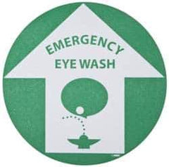 NMC - Emergency Eye Wash, Anti-Skid Pressure-Sensitive Vinyl Floor Sign - Round, Green on White, Adhesive Backed, For First Aid - Industrial Tool & Supply